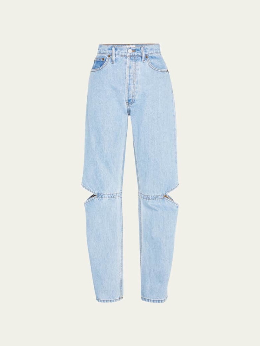 STILL HERE Cowgirl Straight Cut-Out Knee Jeans Vintage Blue Cotton Size 24
